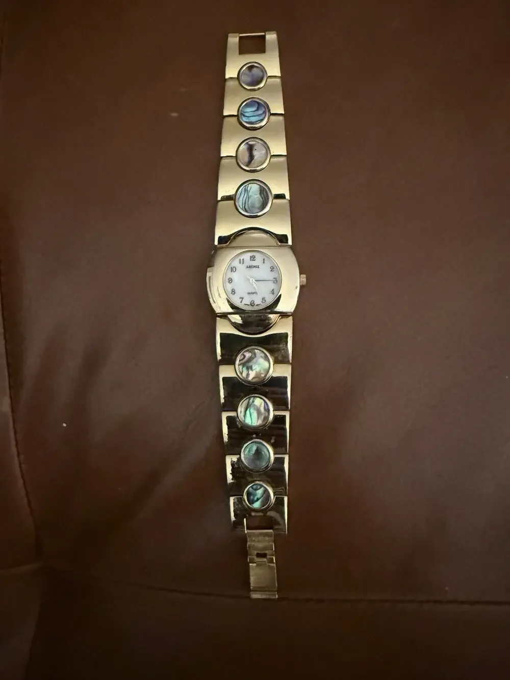 VTG ARENIX Gold Mother Of Pearl Retro Mod Watch NEEDS BATTERY